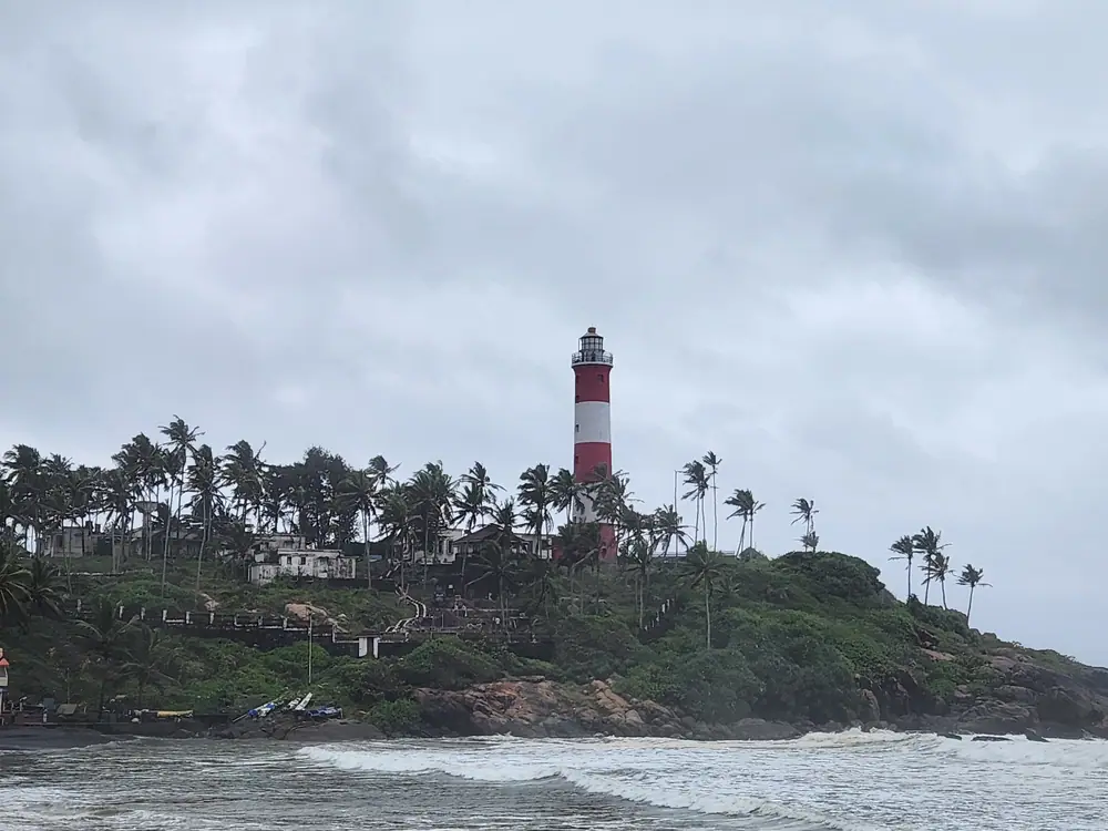 The Kovalam lighthouse above the palms