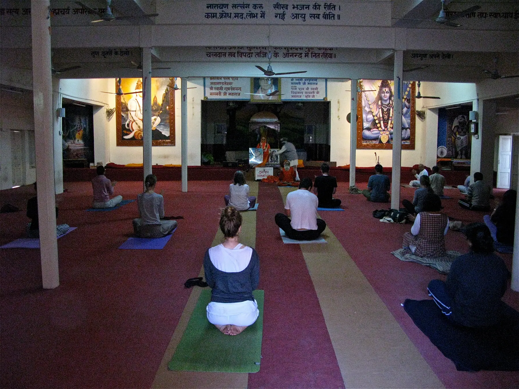 A morning yoga class at an ashram in Rishikesh